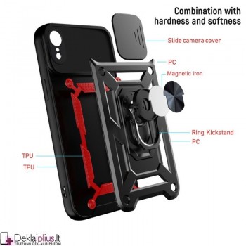 5in1 smūgiams atsparus dėklas su žiedu ir kameros apsauga - juodas (Apple Iphone XR)